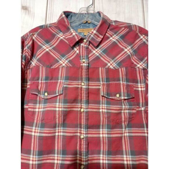 Jachs Girlfriend Shirt Ladies Large Red Plaid Button Front Western - Picture 3 of 7